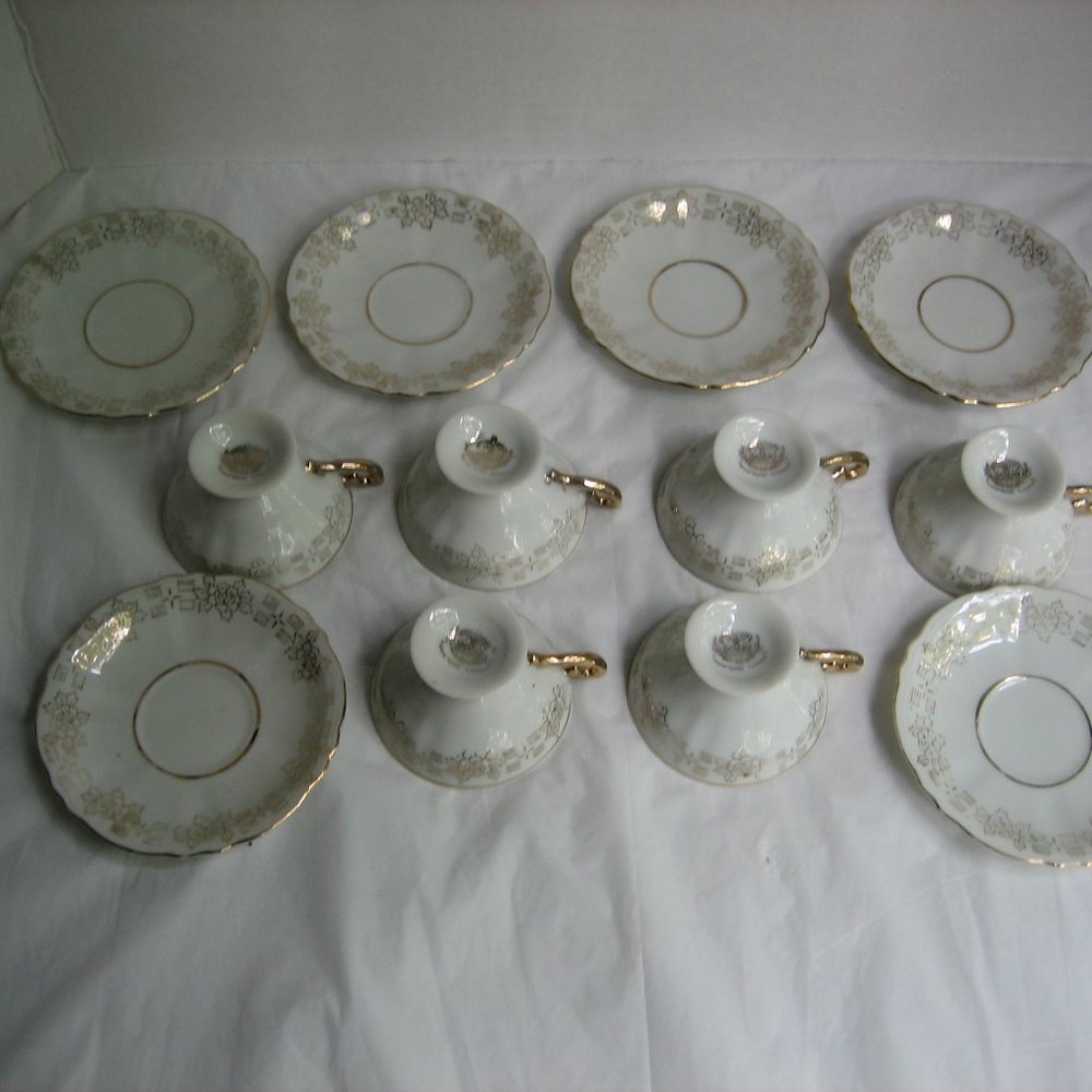 Six DIAMOND CHINA Teacup/Saucers w/ Rose Pattern